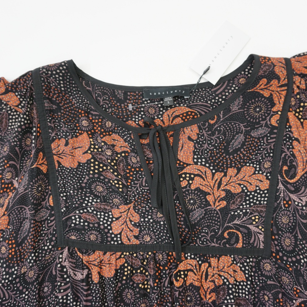 Sanctuary Long Sleeve Black Printed Peasant Dress - Picture 3 of 8